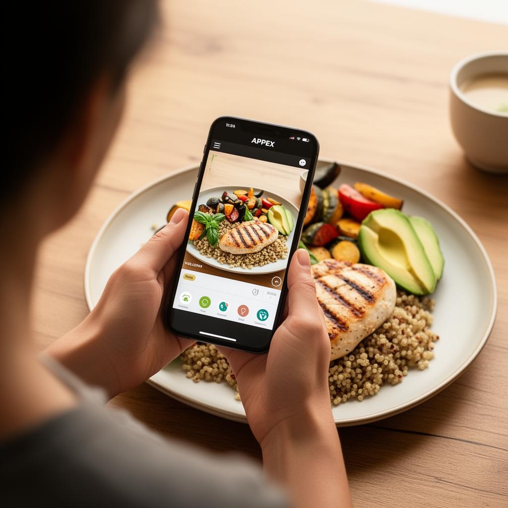 Usuário fotografando o prato com o app APPEX